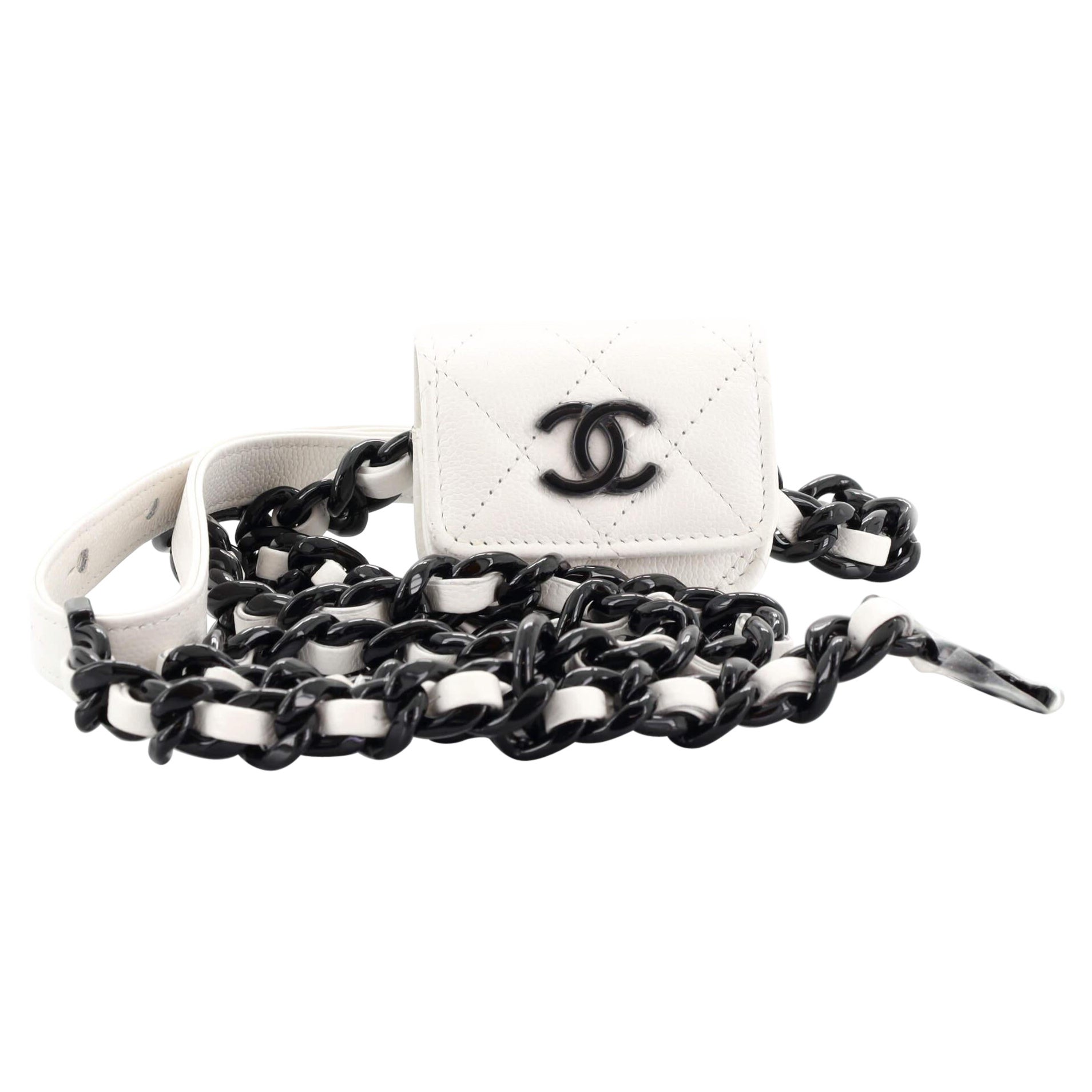 Chanel Airpods Pro Holder Belt Quilted Caviar with Resin