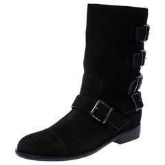 Giuseppe Zanotti Black Suede Leather Buckle Ankle Boots Size 38