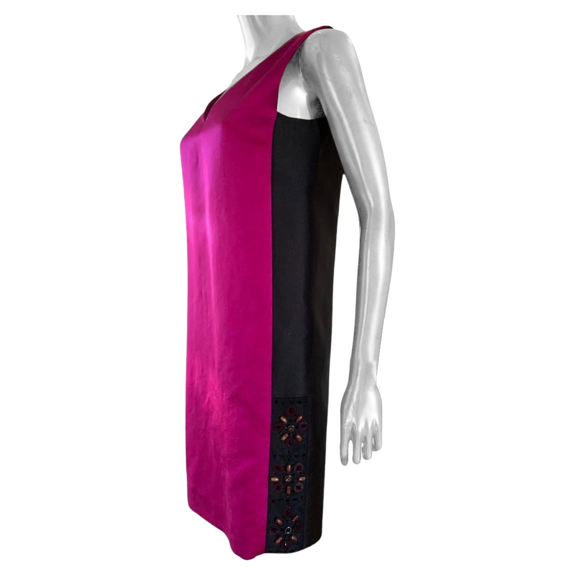 Lanvin Paris 2013 Shocking Pink & Black Beaded Modern Chemise Dress NWT Taille 4-6