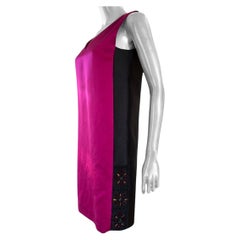 Lanvin Paris 2013 Shocking Pink & Black Beaded Modern Chemise Dress NWT Size 4-6
