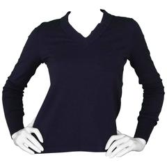 Chanel Navy Cashmere V-Neck Sweater sz 34