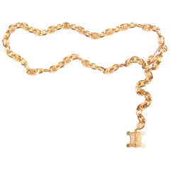 Celine Vintage Gold Logo Chain Link Charm Waist Belt 