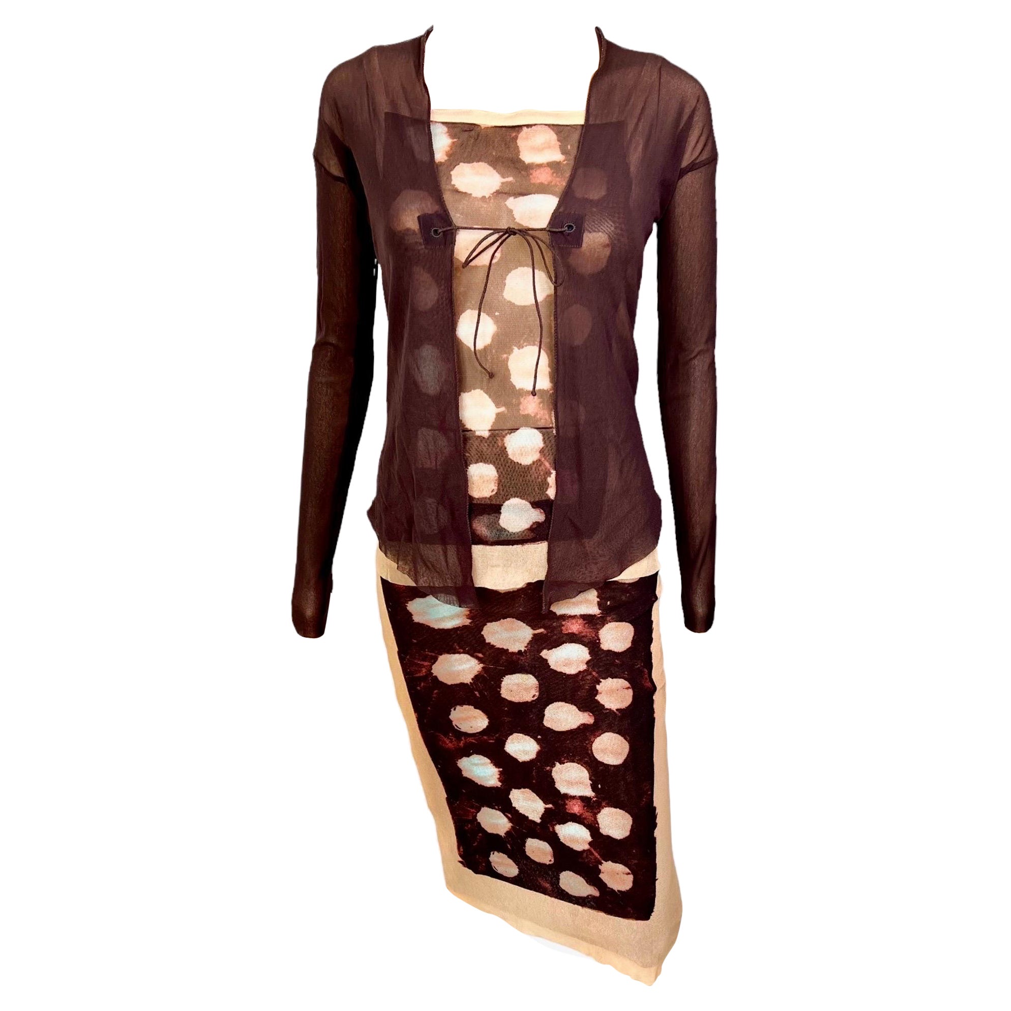Jean Paul Gaultier S/S 2001 Sheer Polka Dot Cardigan Top and Skirt 3 Piece  Set For Sale at 1stDibs