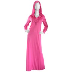 NWT 1970s Geoffrey Beene Vintage Pink Hooded Caftan Long Sleeve Maxi Dress