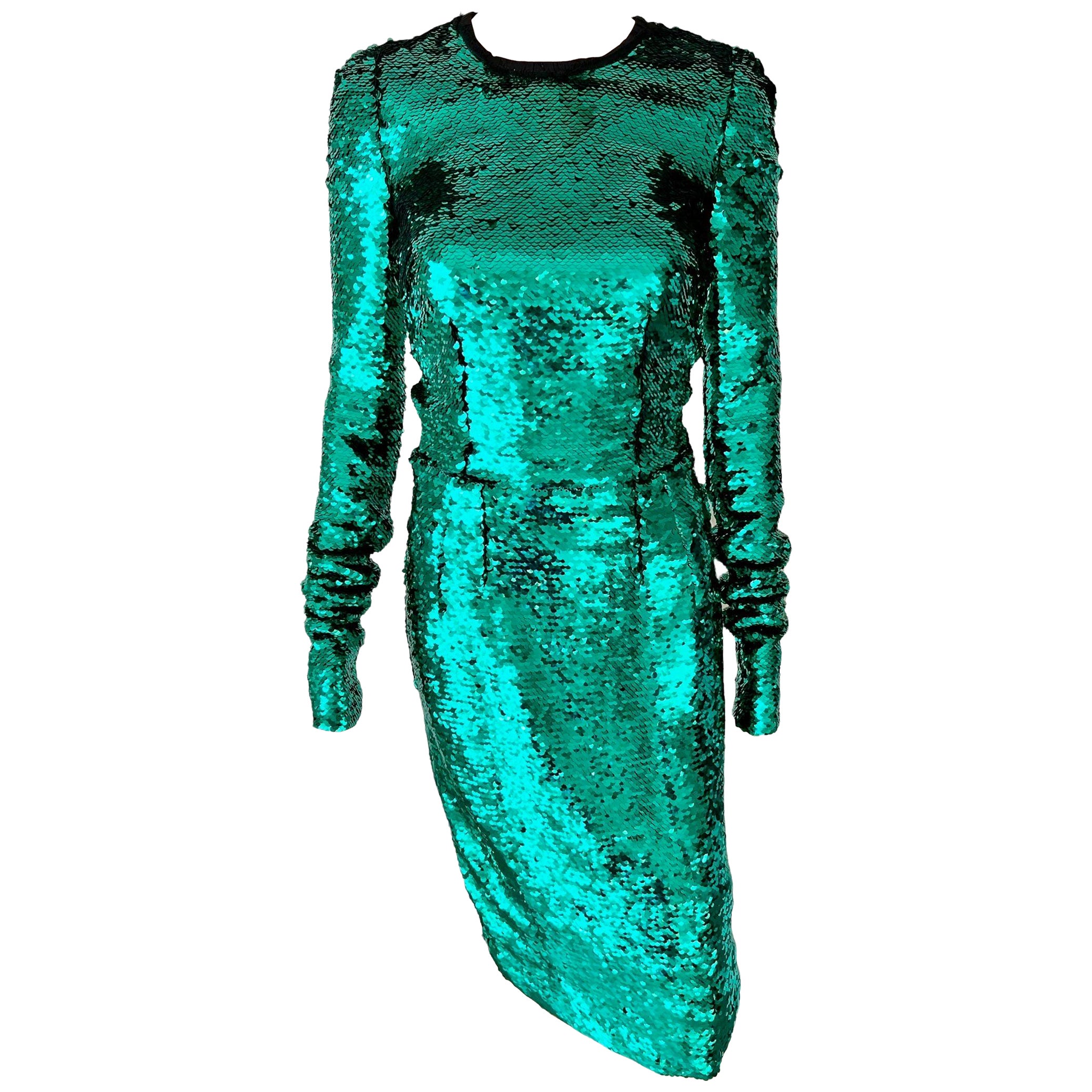 Dolce & Gabbana F/W 2011 Runway Unworn Sequin Embellished Green Evening Dress For Sale