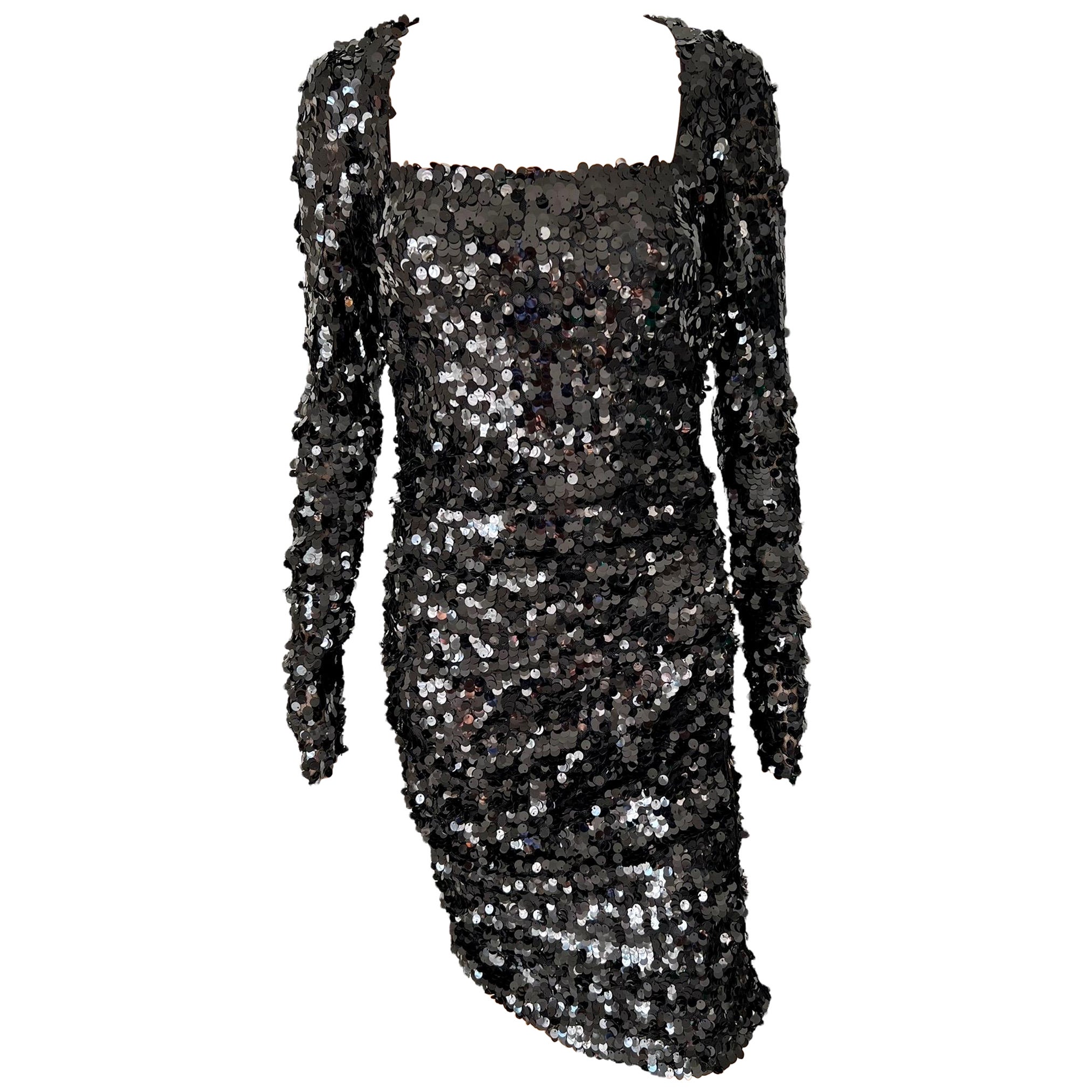 Dolce & Gabbana F/W 2011 Unworn Sequin Embellished Black Evening Dress