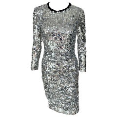 Dolce & Gabbana F/W 2011 Unworn Sequin Embellished Silver Evening Dress