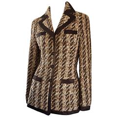 Rena Lange Marrón y Marfil Boucle Fantasía Tweed Chaqueta Blazer Vintage Años 90 Sz 34