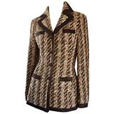 Rena Lange, giacca blazer vintage anni '90 in bouclè marrone e avorio, Sz 34