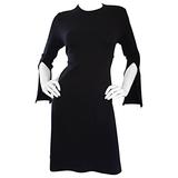 1990s Morgane Le Fay ' Slash Sleeve ' Black Long Sleeve Tie Belted Vintage Dress