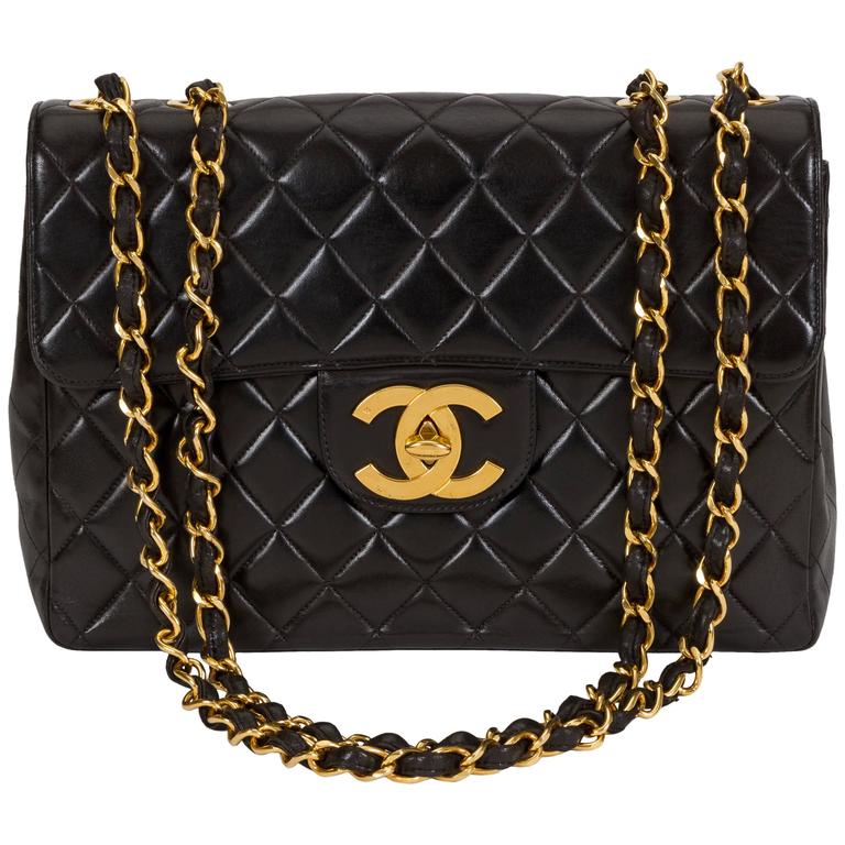 Chanel Black Jumbo With Large CC Logo Bag For Sale at 1stdibs