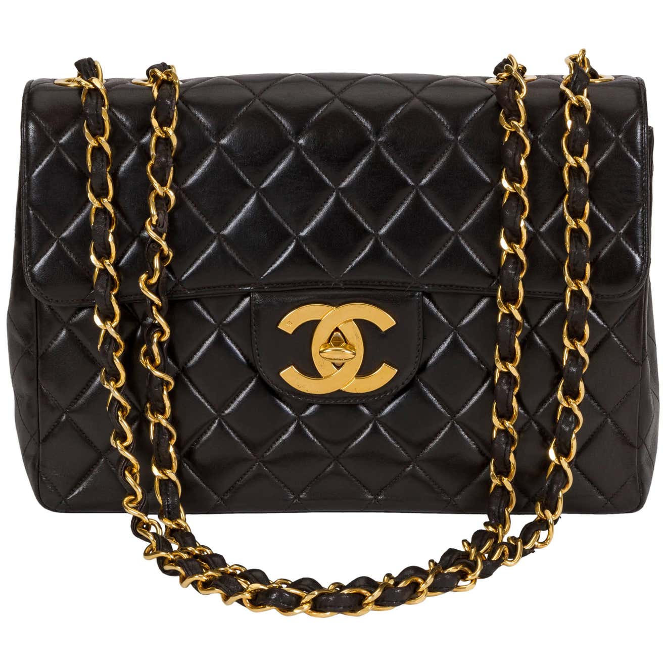 Chanel Black Jumbo With Large CC Logo Bag at 1stDibs | chanel logo bag ...