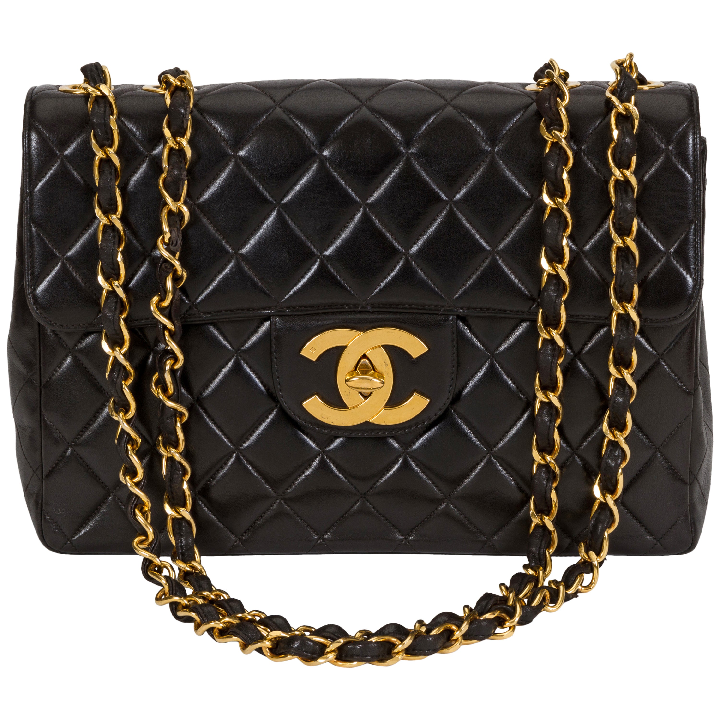 Vintage Chanel Black Quilted Jumbo Classic Flap Bag For Sale at 1stDibs