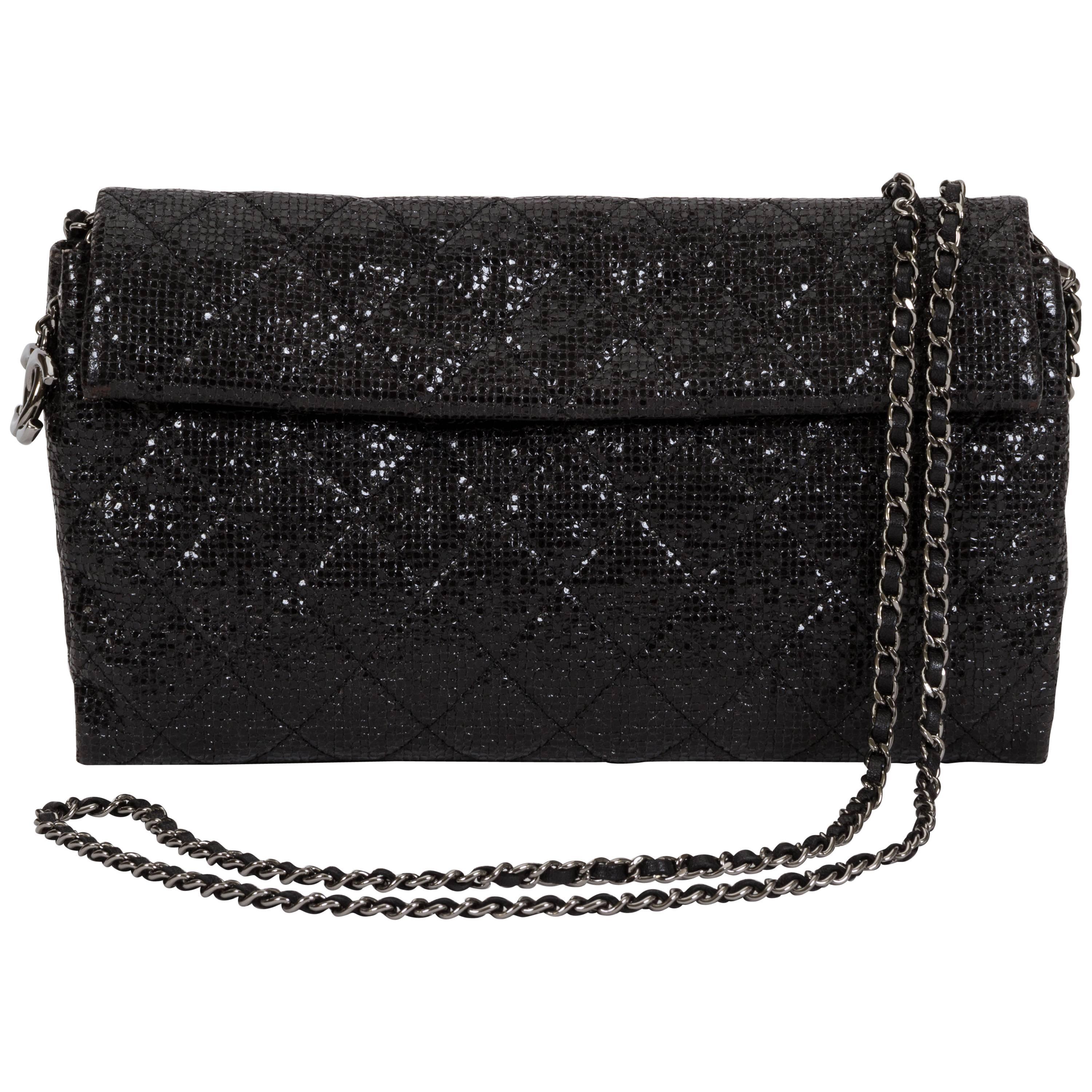Chanel Sequin Black Cross Body Flap Bag