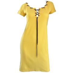 Vintage Yves Saint Laurent Yellow Knit + Navy Blue String Nautical Safari Dress