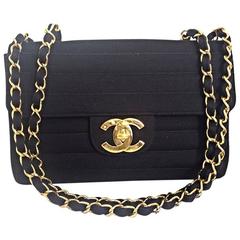 Vintage CHANEL black jersey 2.55 classic jumbo, large chain, large shoulder bag 