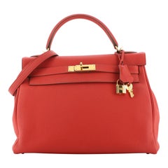 Hermes Kelly Handbag Vermillon Togo with Gold Hardware 32