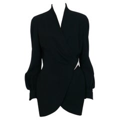 Thierry Mugler Vintage Schwarz Wolle umwickelte Supple Jacke Größe 40