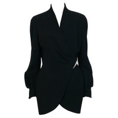 Thierry Mugler Vintage Black Wool Wrapped Supple Jacket Size 40