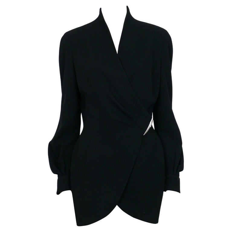 Thierry Mugler Vintage Black Wool Wrapped Supple Jacket Size 40 For Sale at  1stDibs