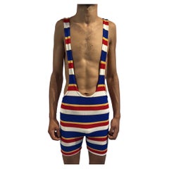 Used 1960S Multicolor Striped Polyester Piqué 1920S Style Swimsuit