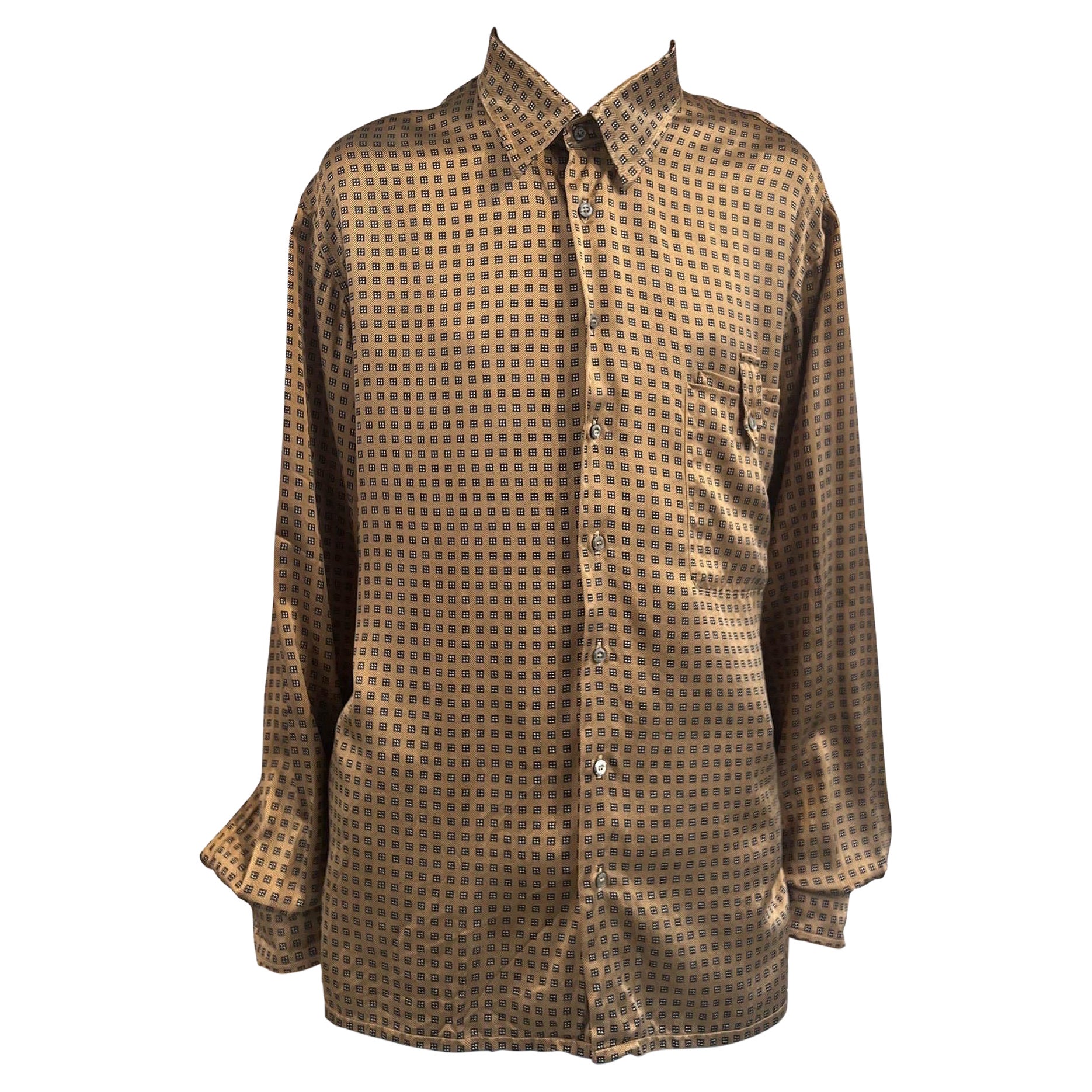 1990S Gerlin Black & Gold Silk Satin Custom Made Men's Long Sleeve Shirt