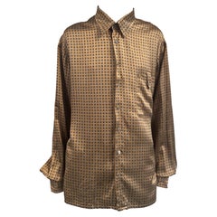 1990S Gerlin Black & Gold Silk Satin Custom Made Men's Long Sleeve Shirt