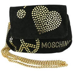 Moschino Vintage Black Suede Studded Clutch