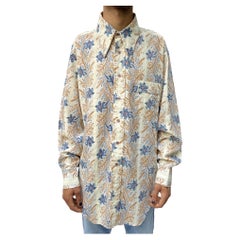 1970S Botanical Cream Cotton Cowboy Large Button Up Shirt