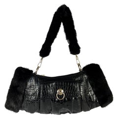 F/W 2004 Yves Saint Laurent by Tom Ford Bolso de mano de piel de cocodrilo con ribetes de visón