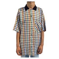 1980S Missoni Multicolor Plaid Cotton Men's Short Sleeved Shirt
