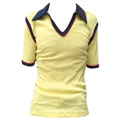 Retro 1970S Cream Cotton Blend Knit Men's Polo Shirt