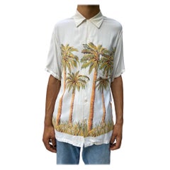 1940S Duke Champion Cream Palm Tree Rayon Hawaiian  Shirt