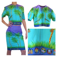 Vintage Gianni Versace Sport Miami Palm Tree Jeans Couture Blazer Jacket Suit Dress