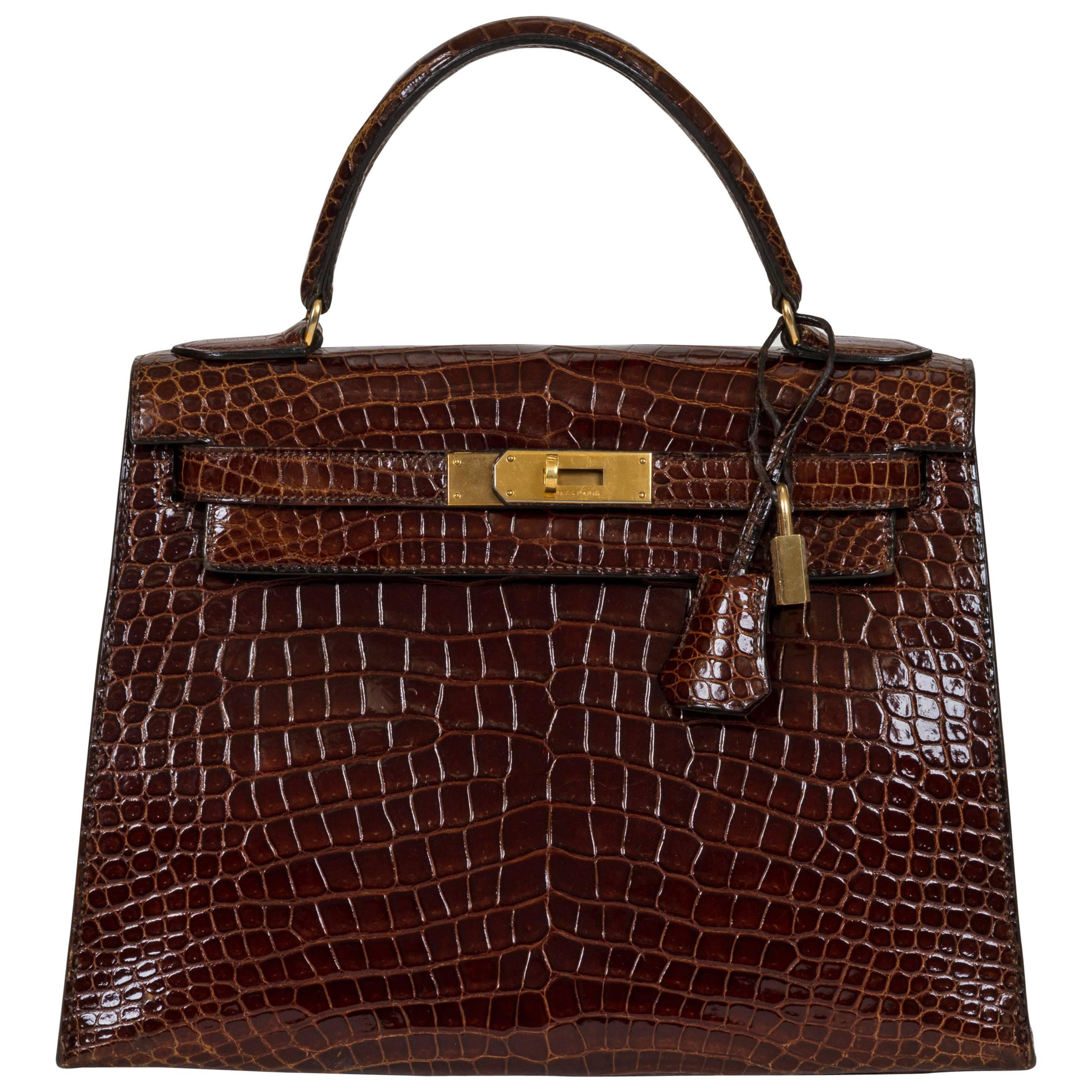 Hermès Brown Crocodile 28cm Kelly Bag