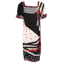 1960s Leonard Silk Black and Red Print Dress