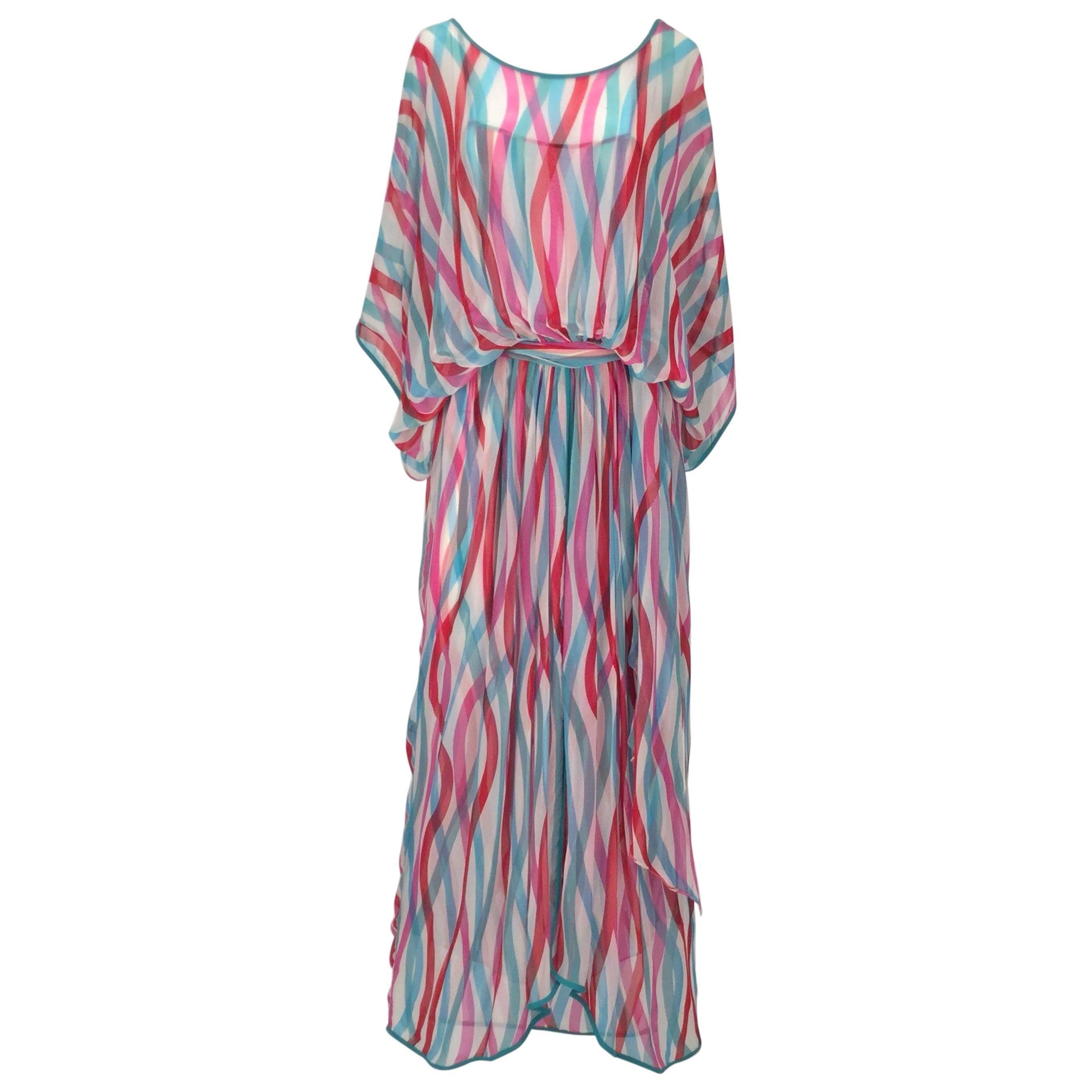 Giorgio Sant' Angelo Silk Chiffon Ribbon Maxi Dress For Sale