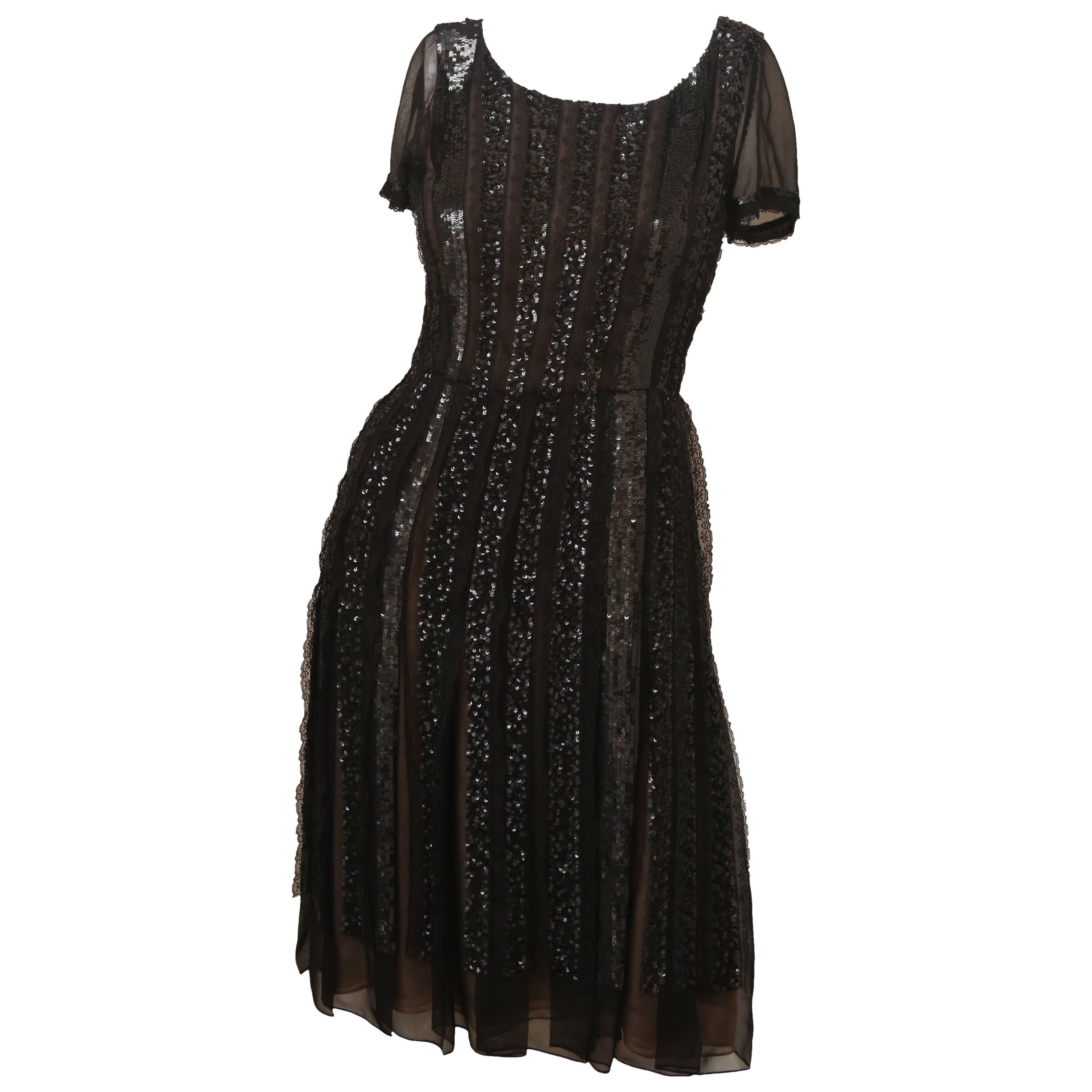 Oscar de la Renta Black Silk Dress with Sequins