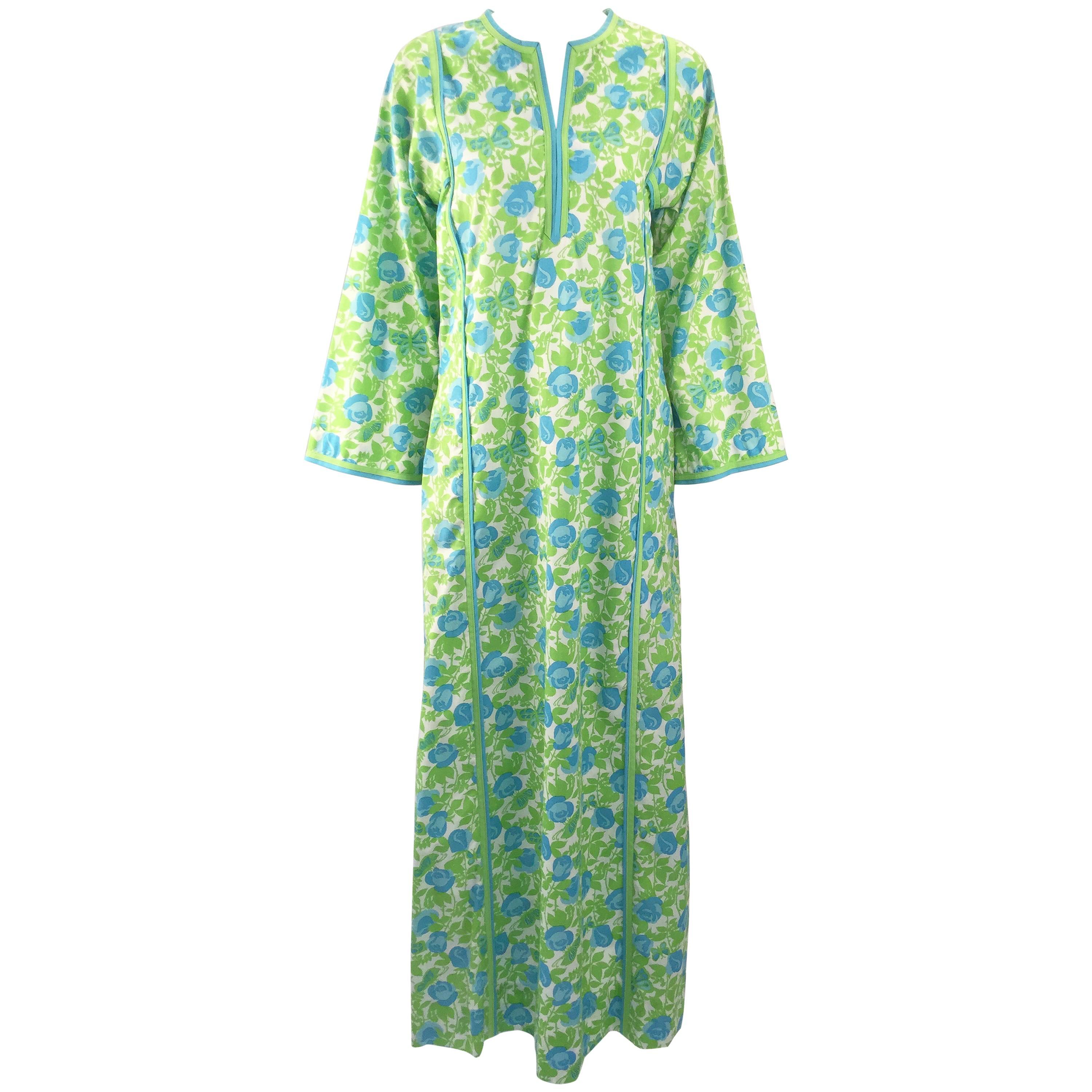 Lilly Pulitzer "The Lilly" Multicolor Floral and Butterfly Kaftan, Early 1970s 