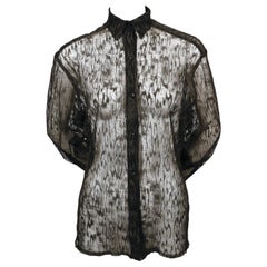 1987 AZZEDINE ALAIA black textured net RUNWAY button up shirt