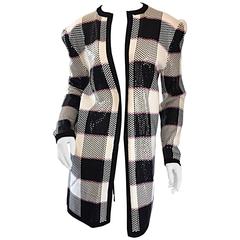Vintage St. John by Marie Gray black + White + Pink Sequin Plaid Knit Cardigan 3