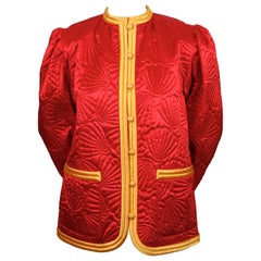1979 SAINT LAURENT red satin RUNWAY jacket with seashell embroidery  