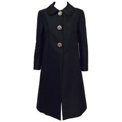 Chloe Black Wool and Silk Evening Coat With Oversize Embroidered Buttons