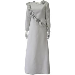 Museum Quality Courreges Metallic Ruffle Sash Evening Gown