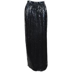 Vintage Carolina Herrera Black Sequin Maxi Column Skirt SZ 10
