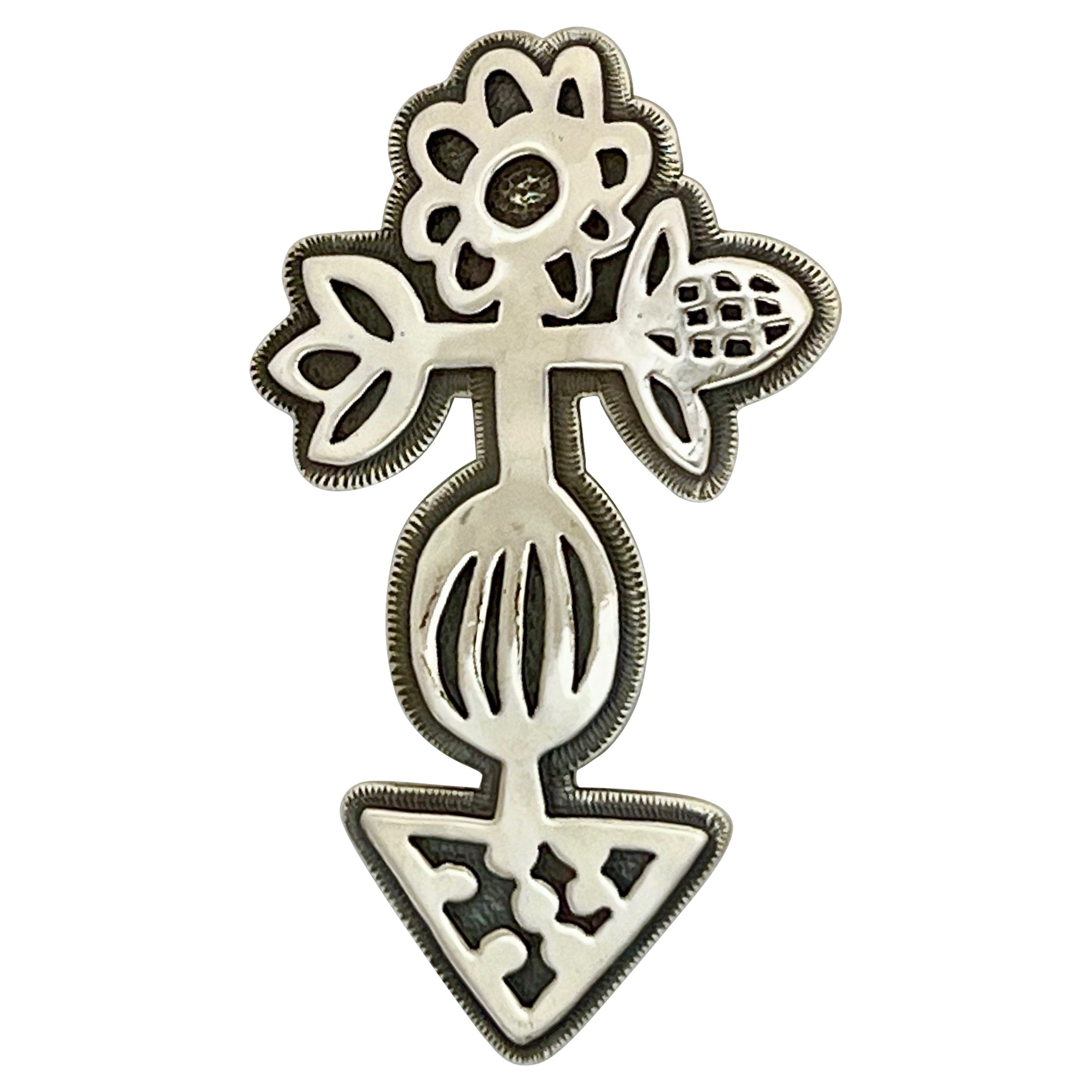 Pendentif en forme de fleur en corne de Melanie Yazzie, Navajo, argent, pendentif contemporain  en vente