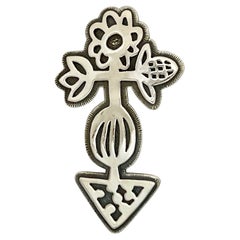 Pendentif en forme de fleur en corne de Melanie Yazzie, Navajo, argent, pendentif contemporain 