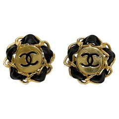Retro Chanel Woven Leather Clip On Earrings (1980s)