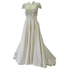 Important Pino Lancetti Hand Embroidered Duchess Satin Wedding Gown