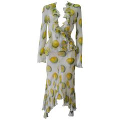 John Galliano for Christian Dior Citrus Print Sheer Silk Ensemble 2